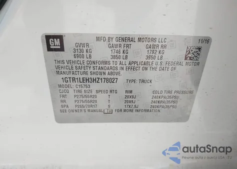 2017 GMC Sierra 1500 из США, поврежденный, VIN 1GTR1LEH3HZ178027